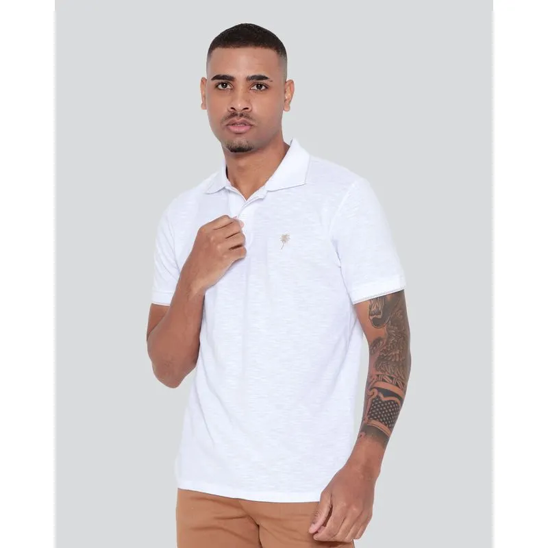 Polo Masculina Flamê Bordada Branca GG