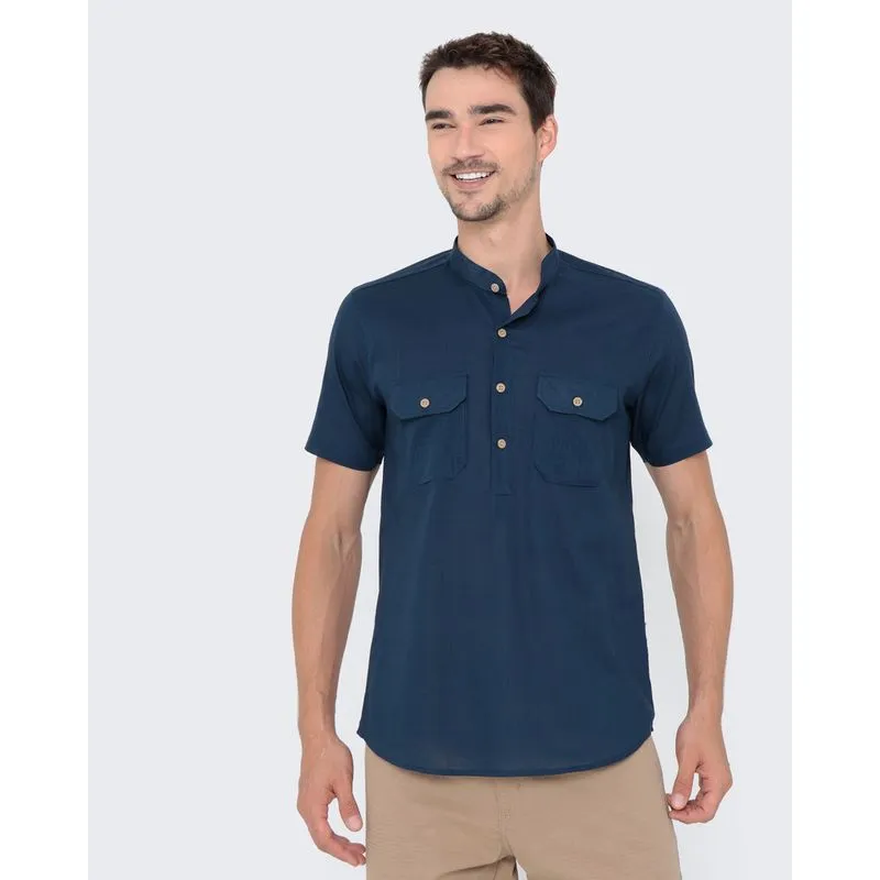 Bata Masculina Manga Curta Azul Marinho GG