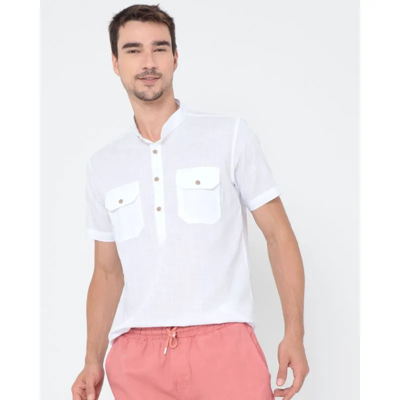 Bata Masculina Manga Curta Branca GG