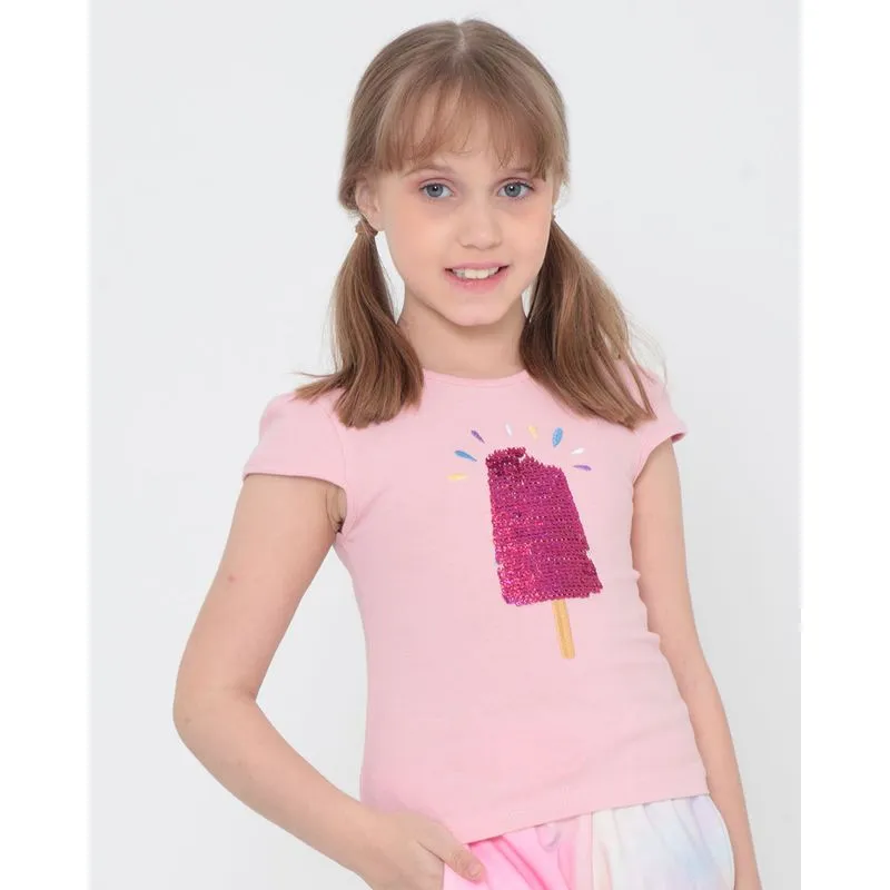 Blusa Infantil Estampa Sorvete Paetês Rosa 8