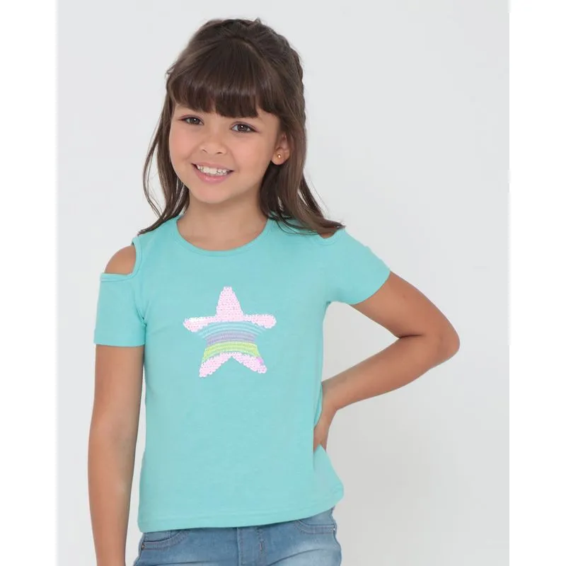 Blusa Infantil Open Shoulder Estampa Estrela Verde 8