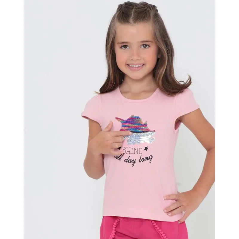 Blusa Infantil Paetê Reversível Unicórnio Rosa Claro 6