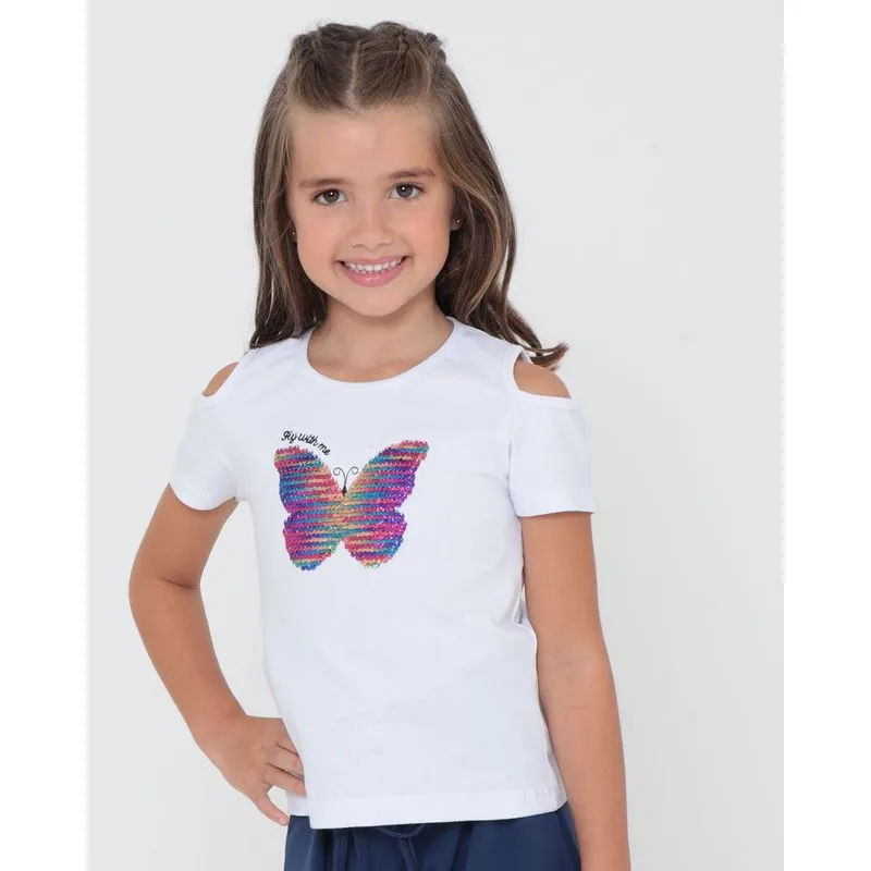 Blusa Infantil Estampa Paetê Reversível Branca 6