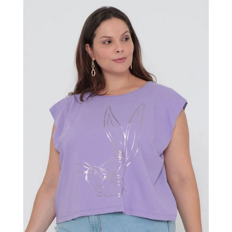 Blusa Plus Size Muscle Tee Pernalonga Looney Tunes Lilás G3