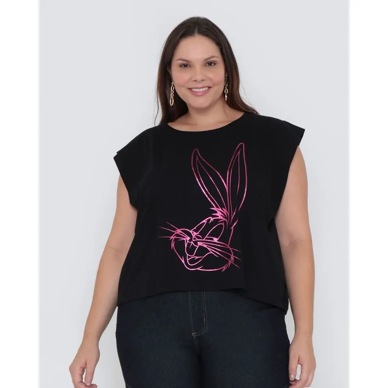 Blusa Plus Size Muscle Tee Pernalonga Looney Tunes Preta G3