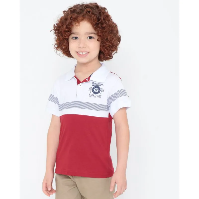Polo Infantil Com Recorte Multicor Listrada Branca 8