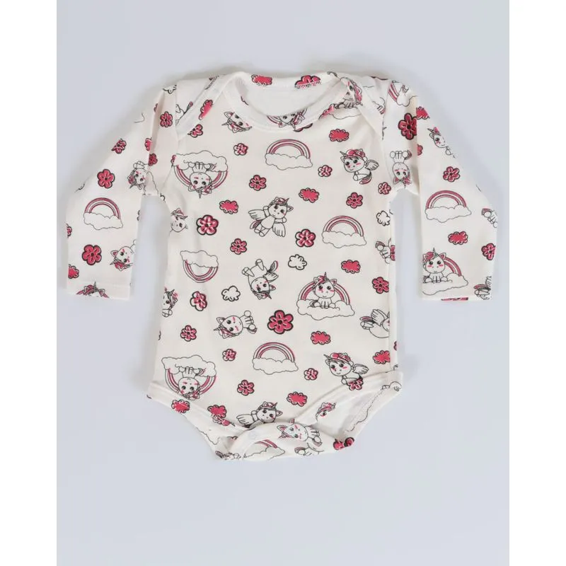 Body Bebê Manga Longa Estampa Unicórnios Off White M