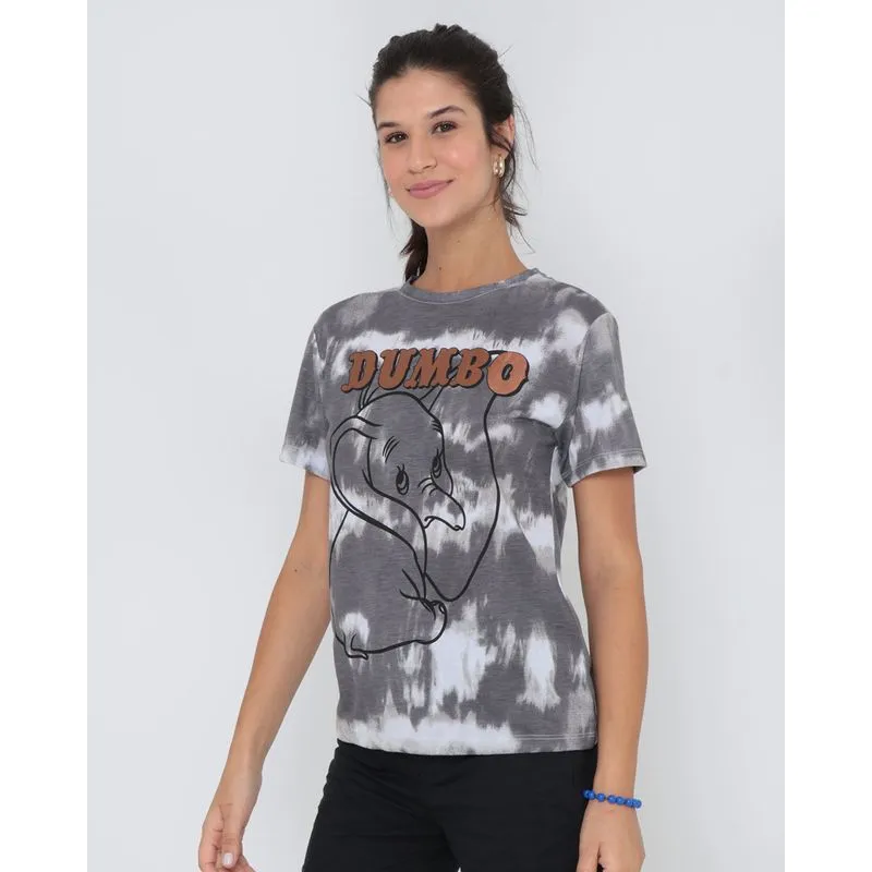 Camiseta Feminina Tie Dye Disney Dumbo Manga Curta Cinza GG