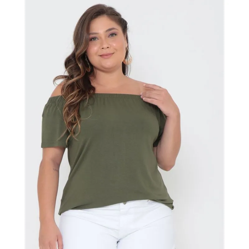 Blusa Plus Size Ciganinha Lisa Verde G2