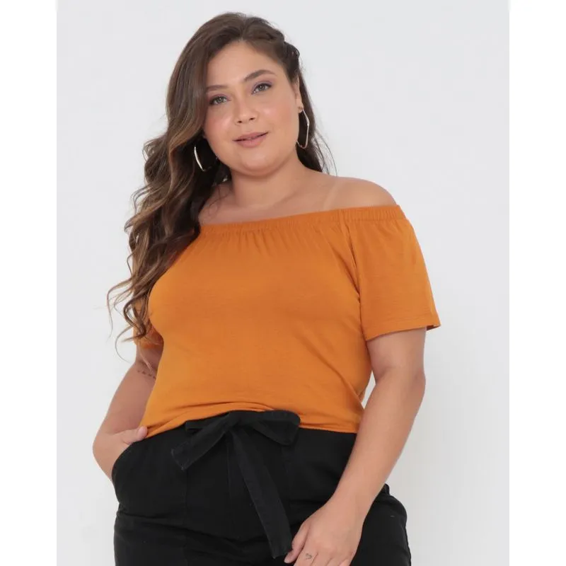 Blusa Plus Size Ciganinha Lisa Mostarda G2