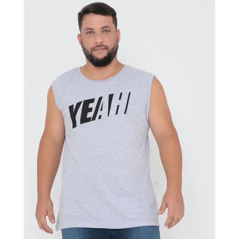 Regata Masculina Plus Size Estampa Yeah Cinza G2