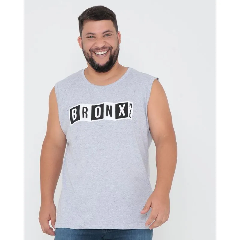 Regata Masculina Plus Size Estampa Bronx Cinza G1