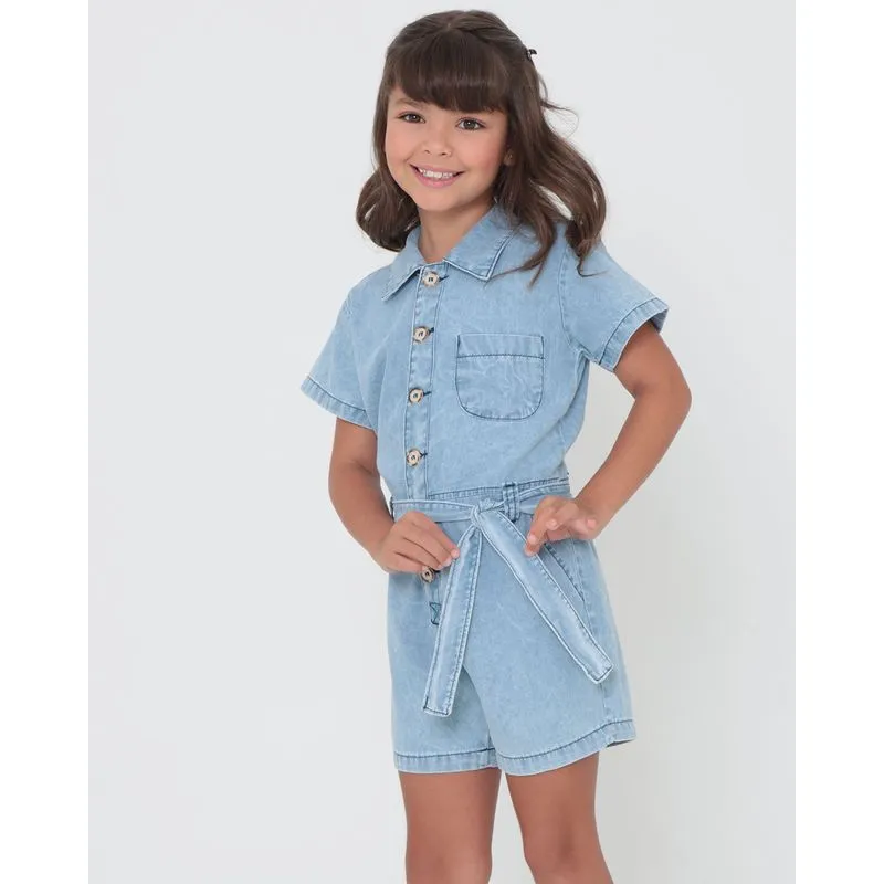Macaquinho Jeans Infantil Azul Claro 6