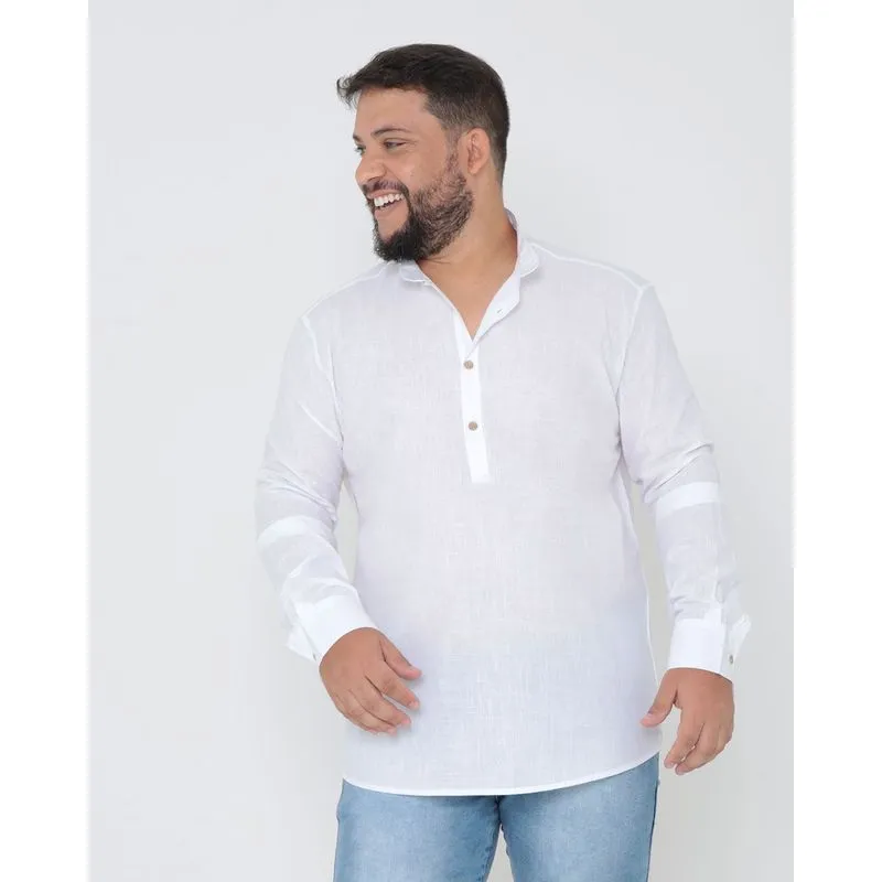Camisa Masculina Bata Plus Size Branca 7