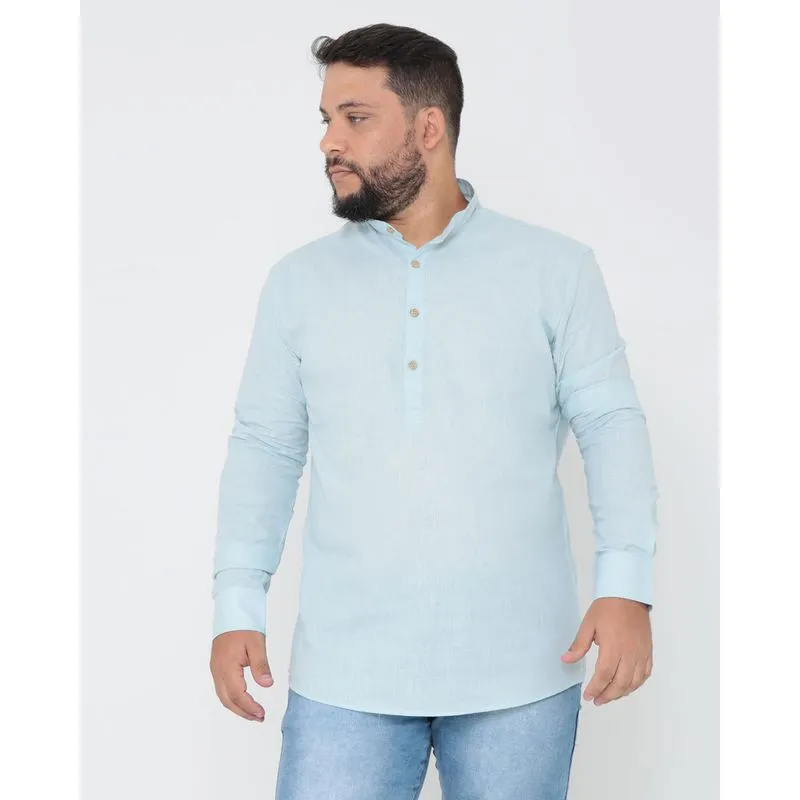 Camisa Masculina Bata Plus Size Azul Claro 7