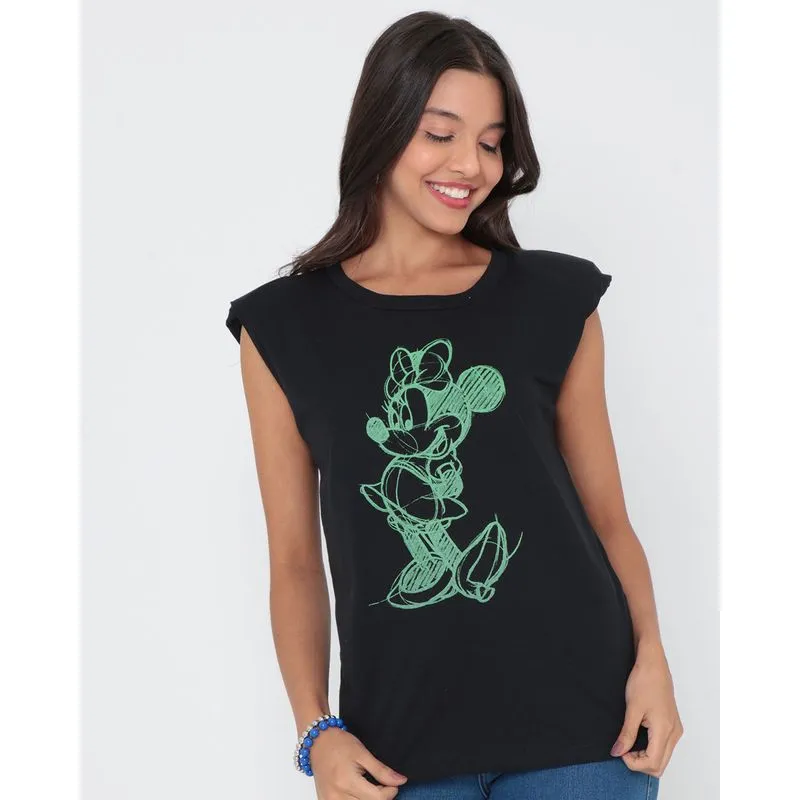 Regata Feminina Estampa Disney Minnie Preta M