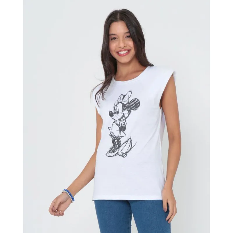Regata Feminina Estampa Disney Minnie Branca P