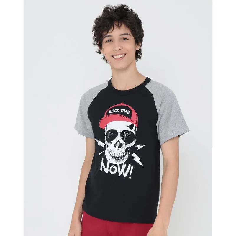 Camiseta Juvenil Estampa Rock Time Preta 14