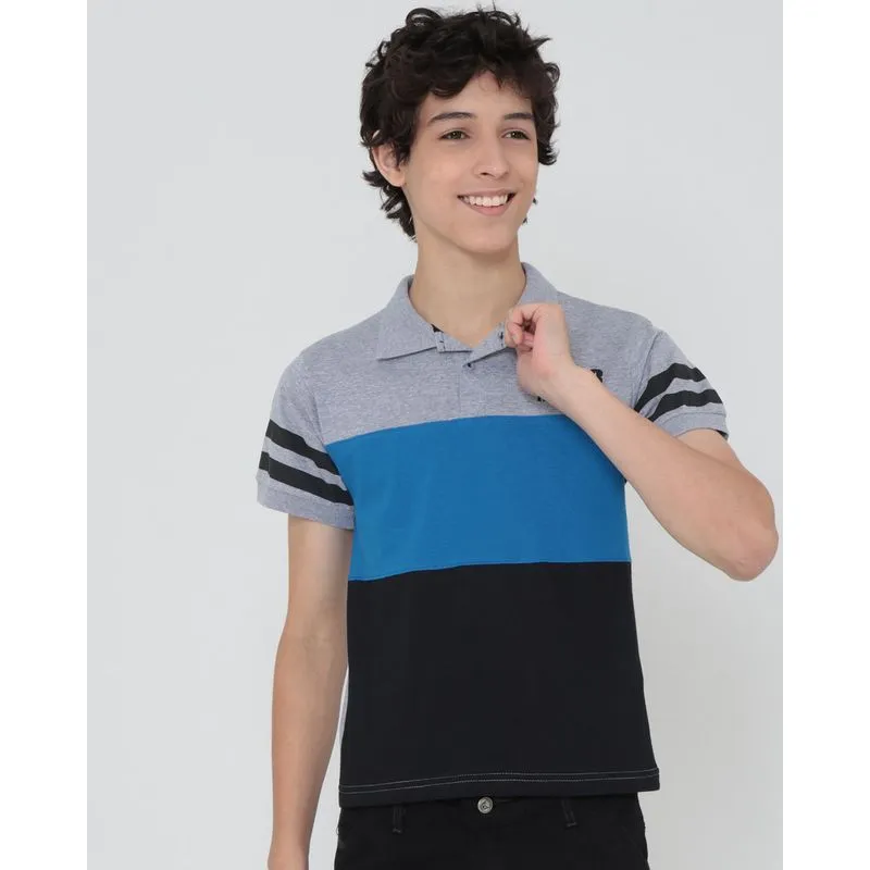 Polo Juvenil Recortes Mescla Cinza 10