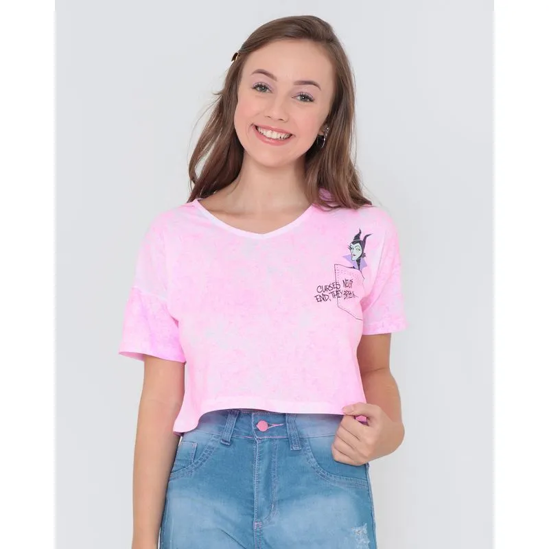 Blusa Juvenil Cropped Malévola Disney Rosa 10