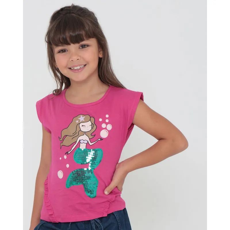 Blusa Infantil Sereia Paetês Rosa 6