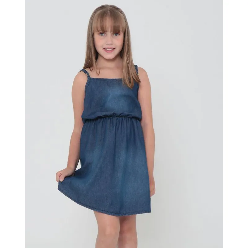 Vestido Jeans Infantil Alcinhas Azul Escuro 6