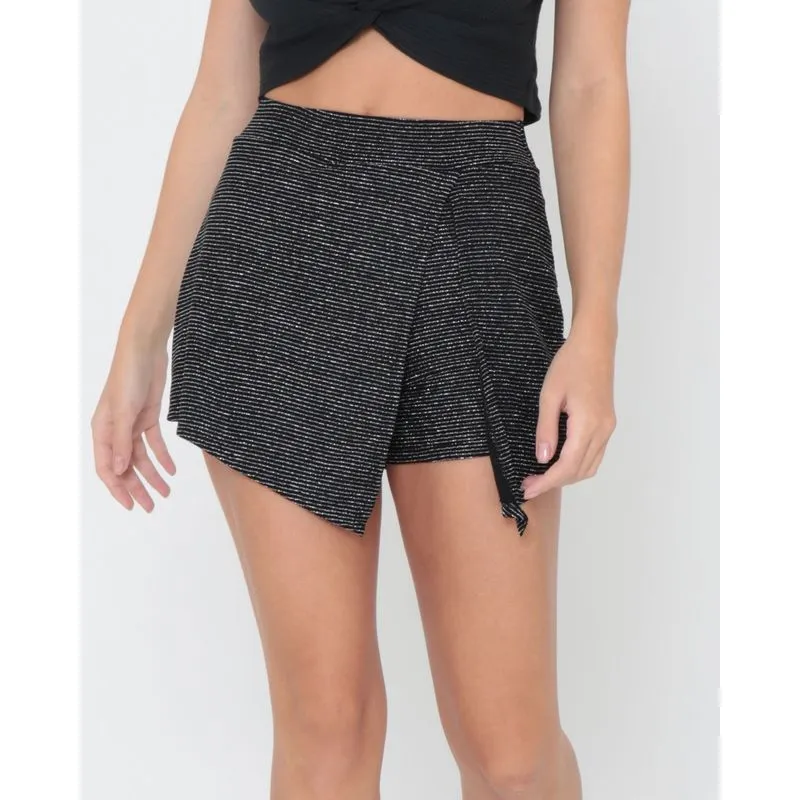 Short Saia Juvenil Transpassado Lurex Com Brilho Preto 14