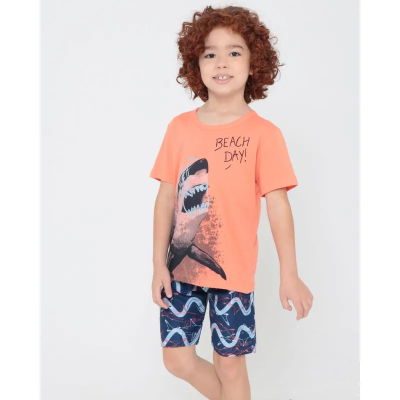 Conjunto Infantil Estampa Tubarão Laranja 6