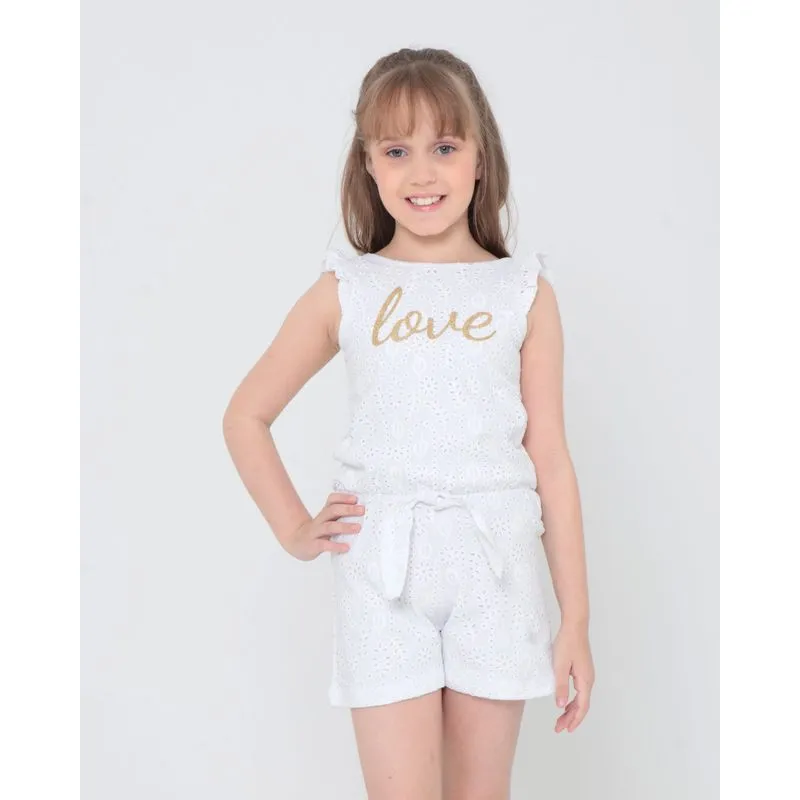 Macaquinho Infantil Com Nózinho e Brilho Laise Branco 4