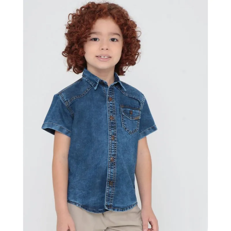 Camisa Jeans Infantil Azul 8