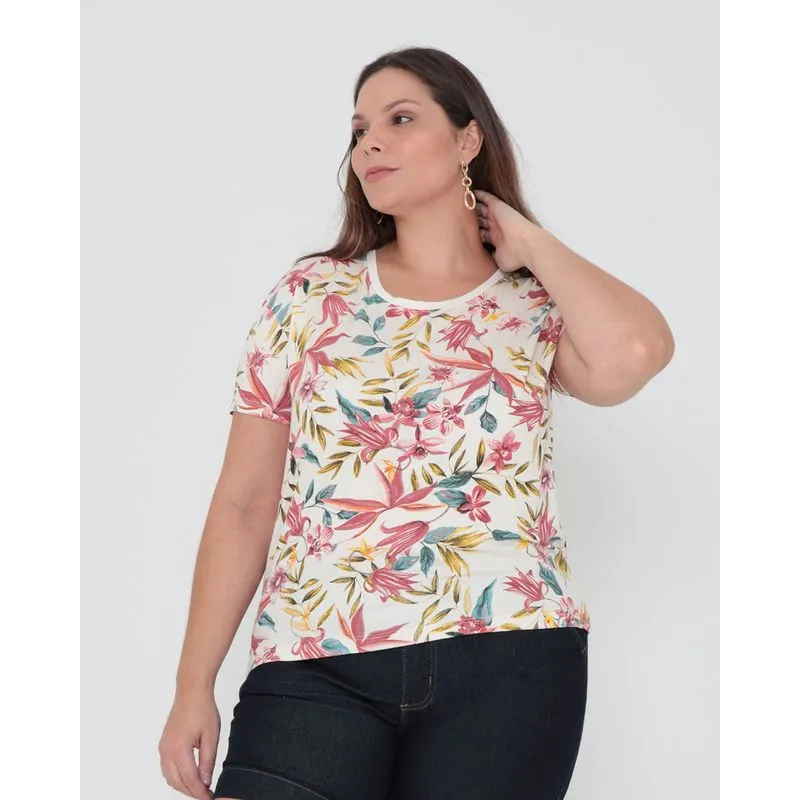 Blusa Plus Size Estampa Floral Off White G3