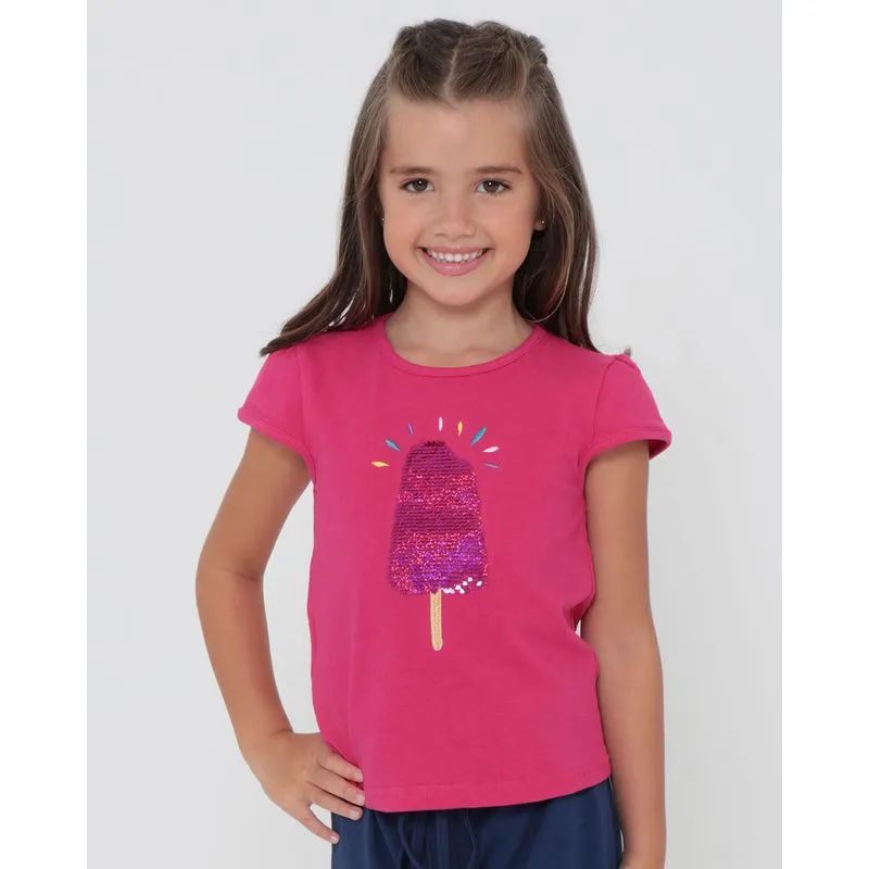 Blusa Infantil Paetê Reversível Sorvete Rosa Pink 8