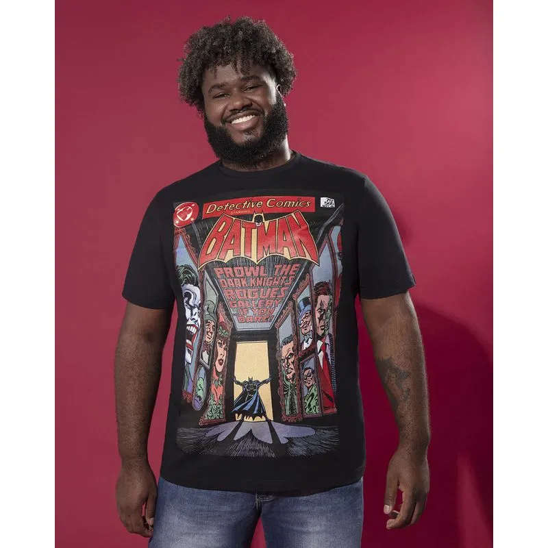 Camiseta Plus Size Batman Comics Liga da Justiça Preta G1