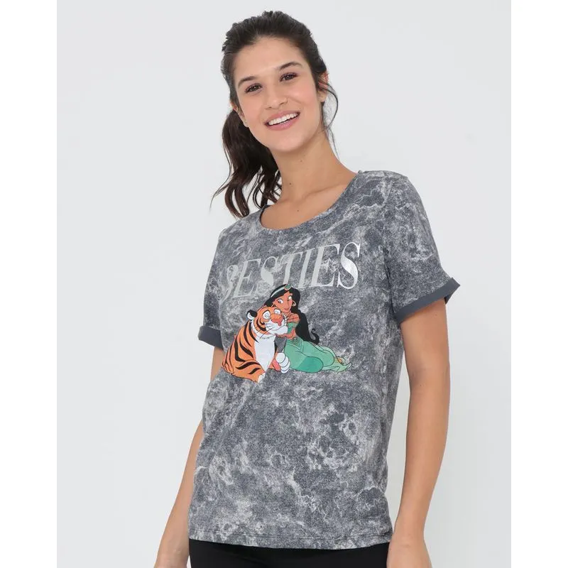 Camiseta Feminina Algodão Oversized Disney Jasmine Cinza G