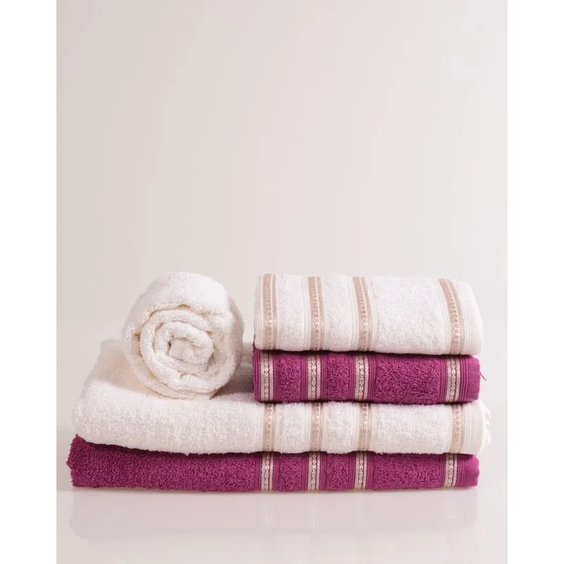 Jogo de Toalhas Sofisticata 5 Peças Off White e Roxo UN