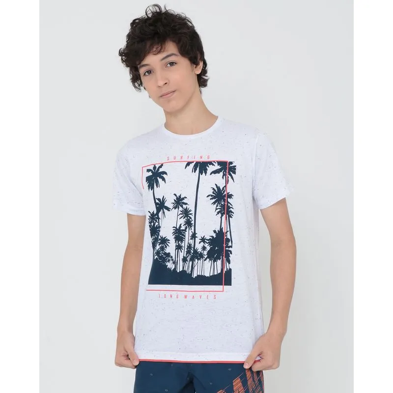 Camiseta Juvenil Botonê Estampa Coqueiros Branca 16