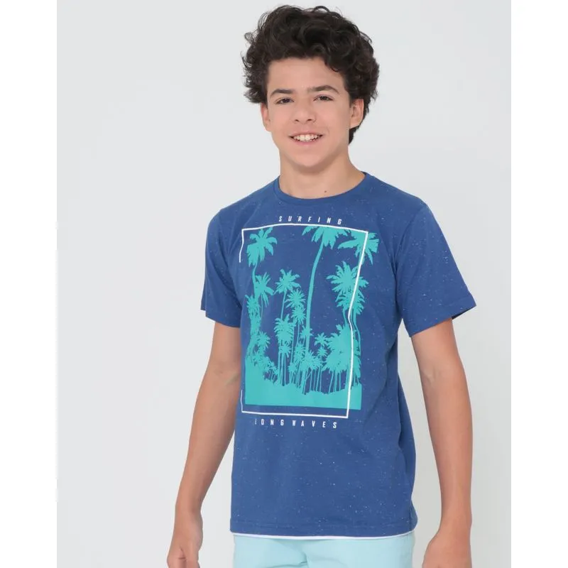 Camiseta Juvenil Botonê Estampa Coqueiros Azul 10