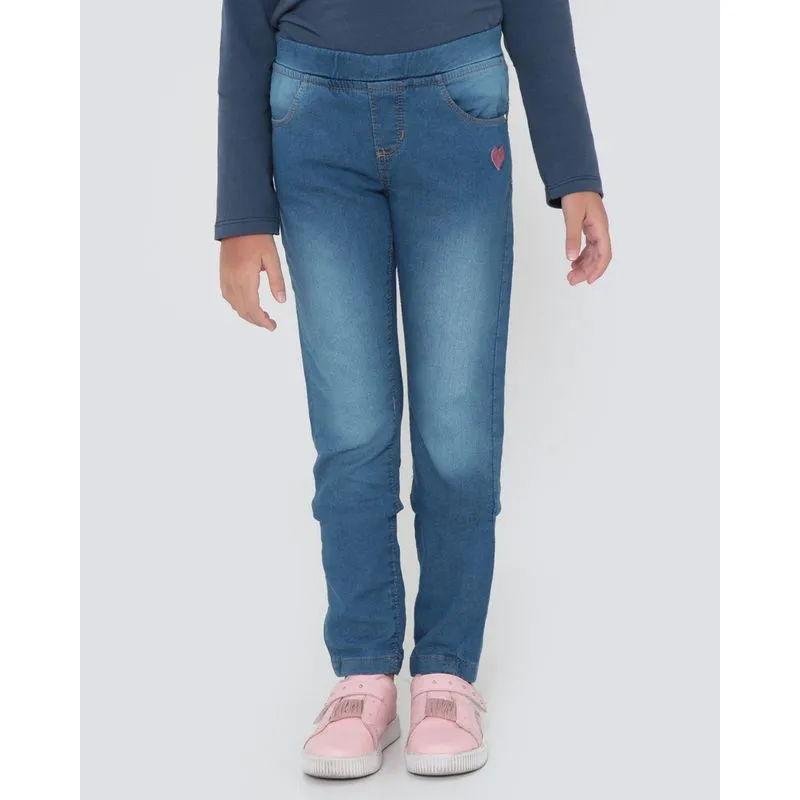 Calça Jeans Infantil Bordado Coração Azul 4