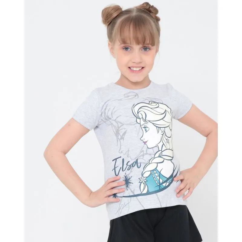 Blusa Infantil Elsa Frozen Disney Mescla Cinza 4