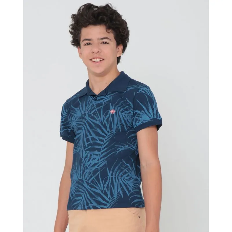 Polo Juvenil Floral Azul Marinho 12
