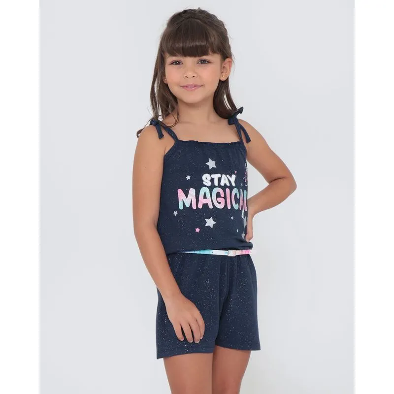 Macaquinho Infantil Alcinha Com Brilho Magical Azul Escuro 4