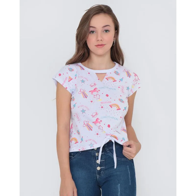 Blusa Juvenil Estampa Unicórnio Branca 10