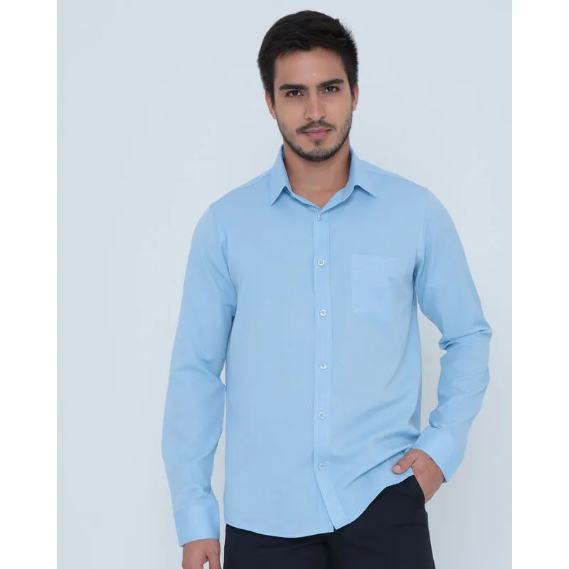 Camisa Masculina Slim Maquinetada Azul Claro 2