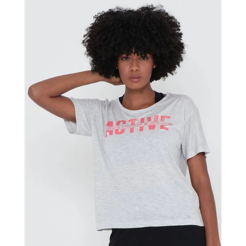Blusa Fitness Estampa Active Mescla Cinza P