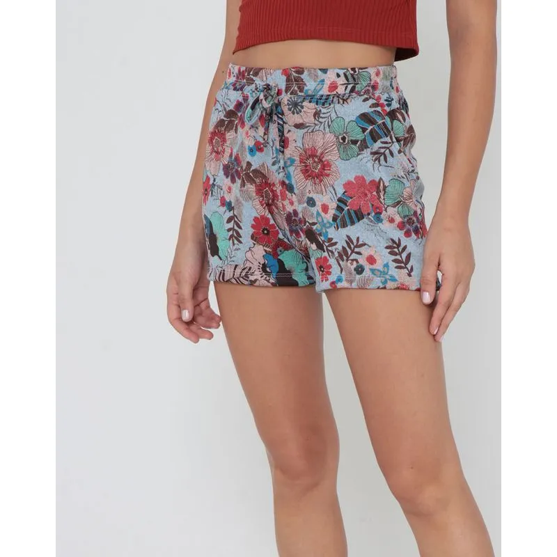Short Em Malha Estampa Floral Azul Claro P