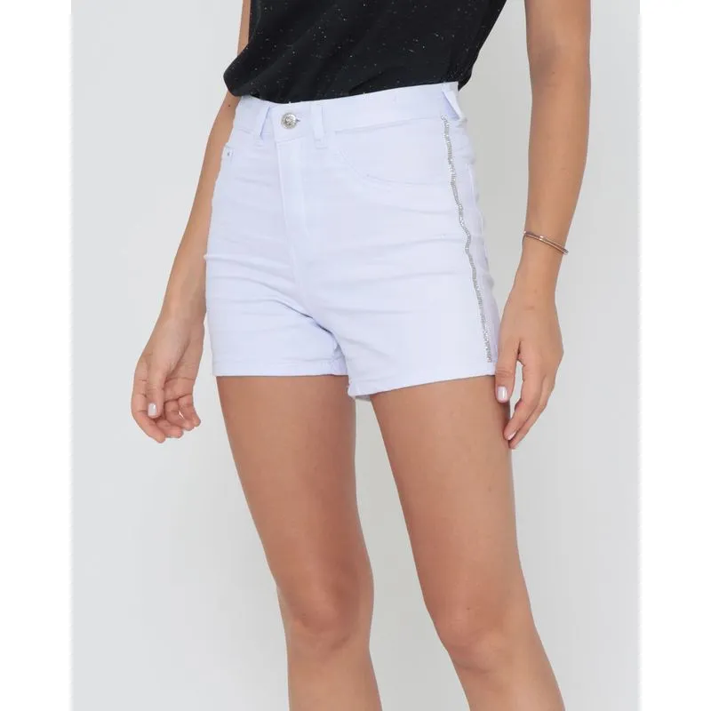 Short Sarja Feminino Com Brilho Branco 40