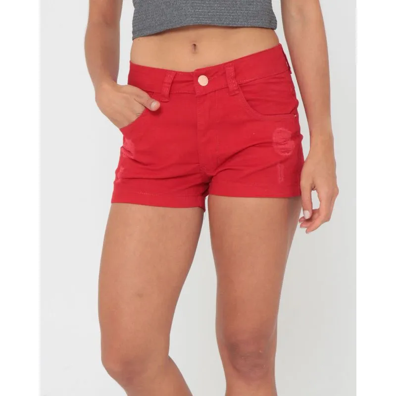 Short Sarja Com Puídos Vermelho 42