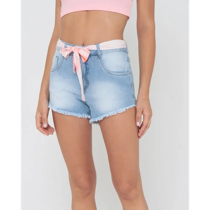Short Jeans Com Faixa Tie Dye Delavê Azul 46
