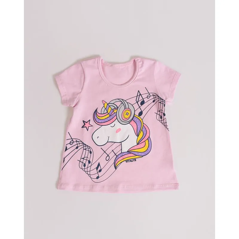 Blusa Bebê Unicórnio Música Rosa Claro 3