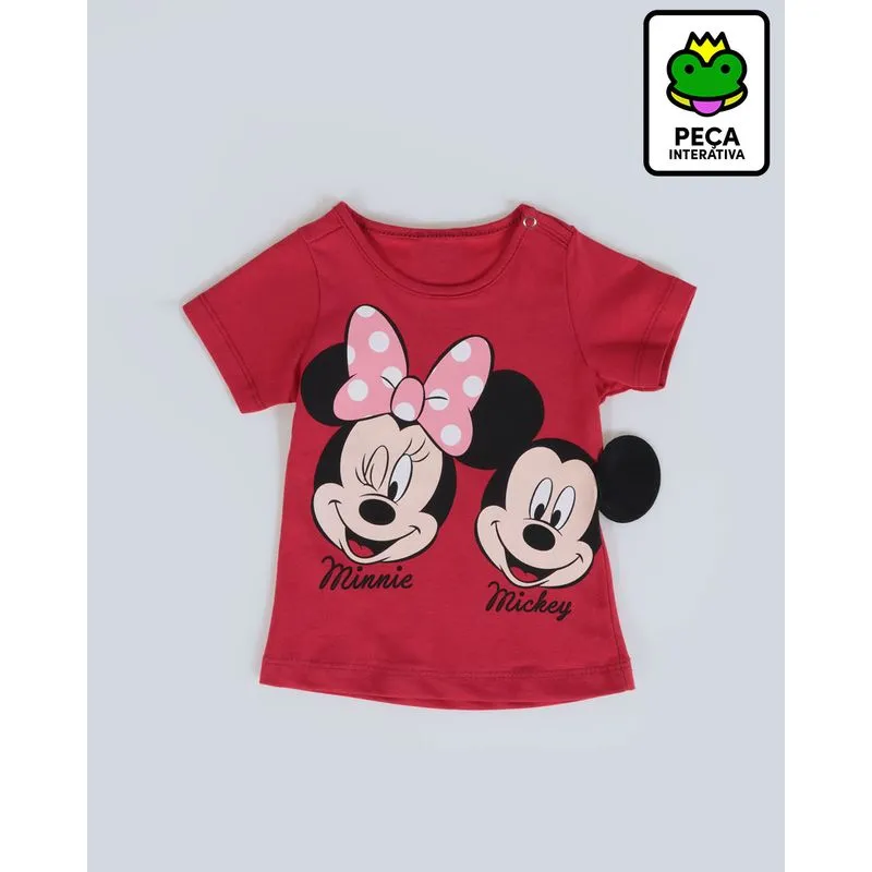 Camiseta Bebê Interativa Mickey e Minnie Disney Vermelha G